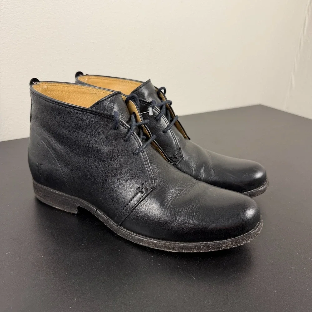 Frye Phillip Chukka Boot Men's 9.5B Black Leather Classic Lace-Up Career Dress